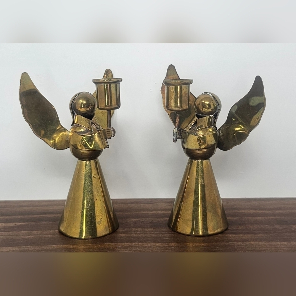 Vintage Brass Angel Candle Holder Small Set Of 2 Made In Mexico